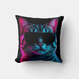 Throw pillow neon cat クッション