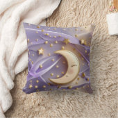 Throw Pillow - Pale Gold Lavender Celestial Moon クッション (ブランケット)