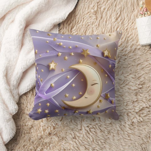 Throw Pillow - Pale Gold Lavender Celestial Moon クッション (ブランケット)