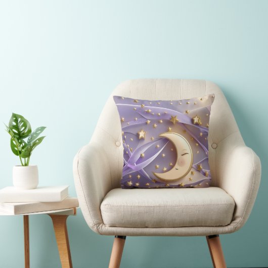 Throw Pillow - Pale Gold Lavender Celestial Moon クッション (椅子)