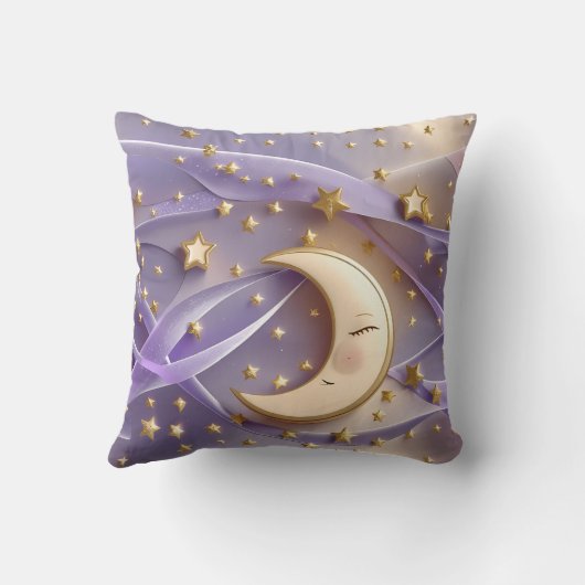 Throw Pillow - Pale Gold Lavender Celestial Moon クッション (裏面)