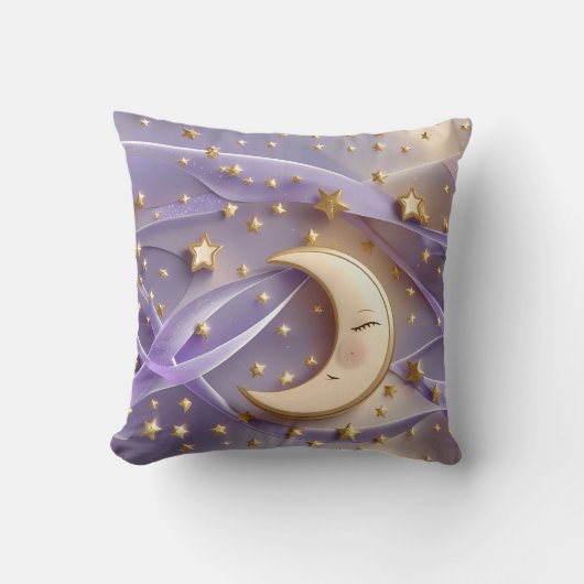 Throw Pillow - Pale Gold Lavender Celestial Moon クッション (正面)