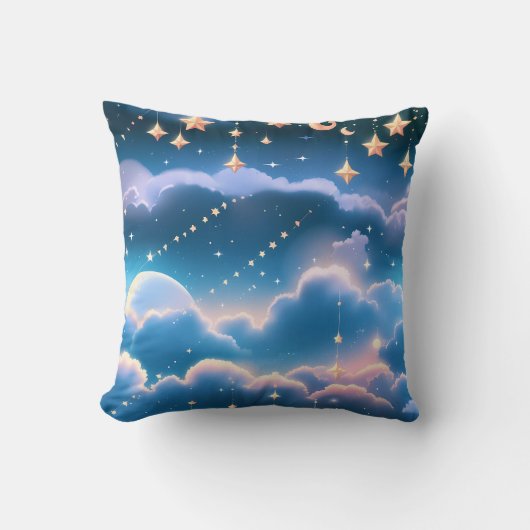 Throw Pillow - Pastel Blue Celestial Moon クッション (正面)