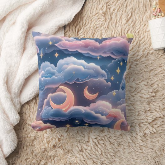 Throw Pillow - Pastel Coral Sky Blue Celestial クッション (ブランケット)