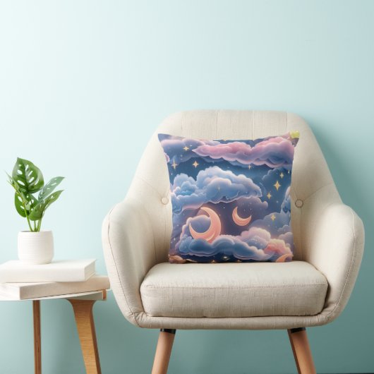 Throw Pillow - Pastel Coral Sky Blue Celestial クッション (椅子)