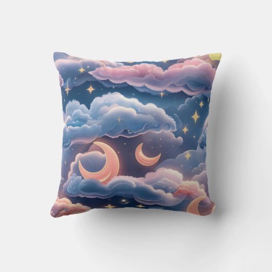 Throw Pillow - Pastel Coral Sky Blue Celestial クッション (裏面)