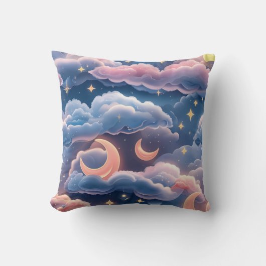 Throw Pillow - Pastel Coral Sky Blue Celestial クッション (正面)