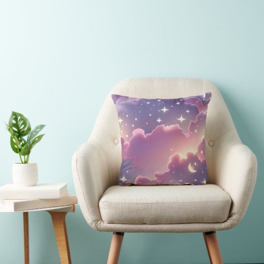 Throw Pillow - Pastel Pink Lavender Celestial Moon クッション (椅子)