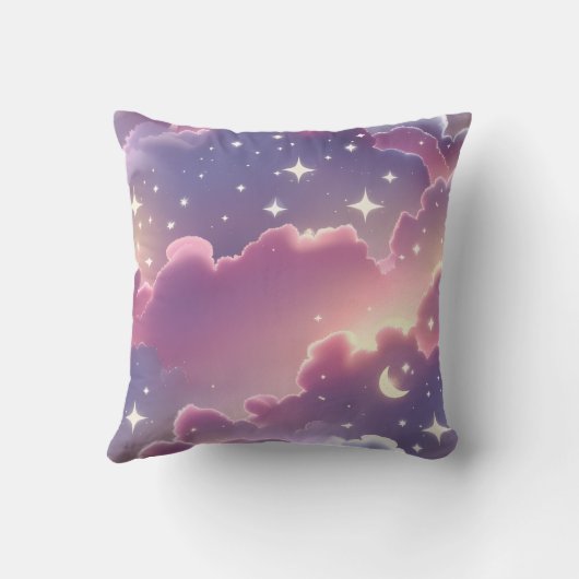 Throw Pillow - Pastel Pink Lavender Celestial Moon クッション (裏面)