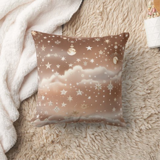 Throw Pillow – Peach Cream Celestial Moon クッション (ブランケット)