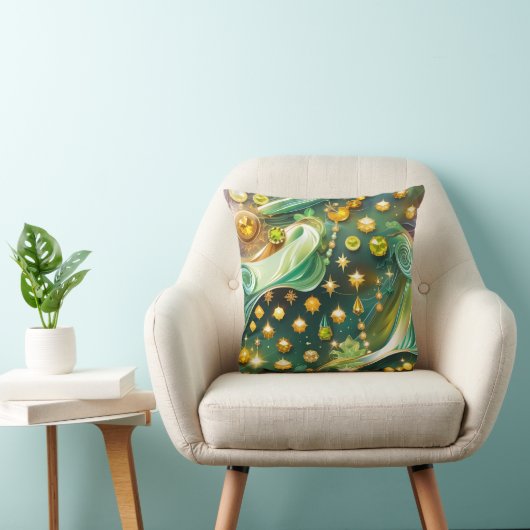 Throw Pillow - Peridot Citrine Celestial Moon クッション (椅子)