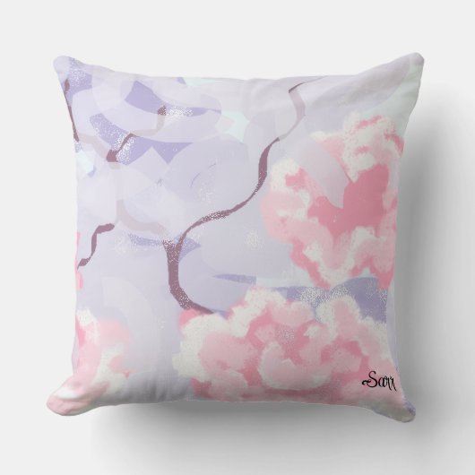 Throw Pillow : Pink Roses Winters Frost . クッション (正面)
