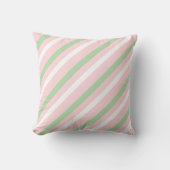 Throw Pillow Pink & White Grey Soft Green Stripe クッション (正面)