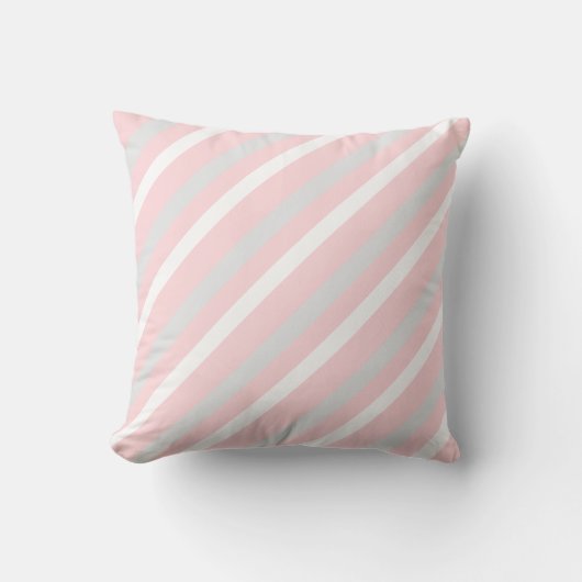Throw Pillow Pink & White Grey Stripe クッション (正面)