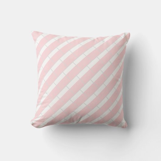 Throw Pillow Pink & White Grey Stripe クッション (正面)