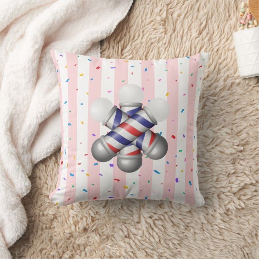 Throw Pillow Pink & White Stripe Barber Pole クッション (ブランケット)