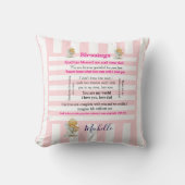 Throw Pillow Pink & White Stripe Blessings  クッション (正面)