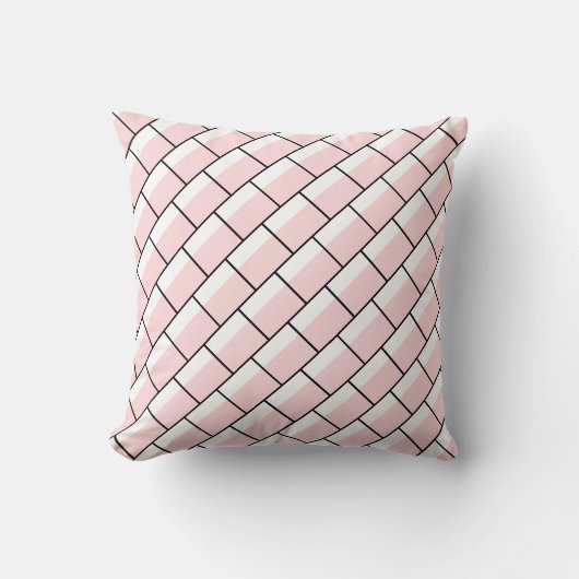 Throw Pillow Pink & White Thin Black Stripe Square クッション (正面)
