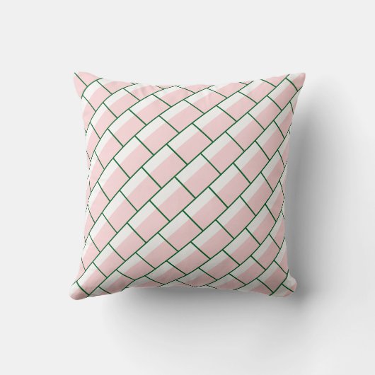 Throw Pillow Pink & White Thin Green Stripe Square クッション (裏面)