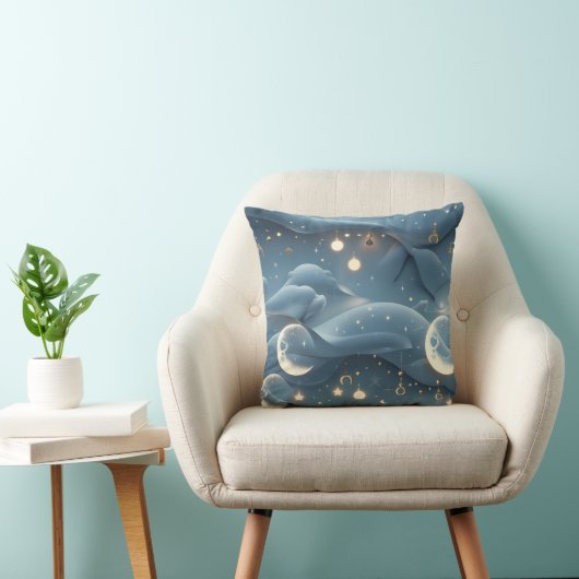 Throw Pillow - Powder Blue Celestial Moon クッション (椅子)