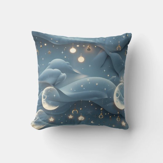 Throw Pillow - Powder Blue Celestial Moon クッション (正面)
