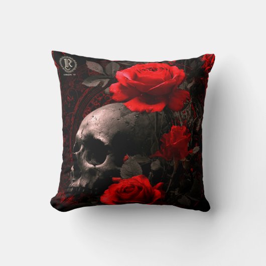  Throw Pillow Rebellion 78 Skull and roses  クッション (正面)