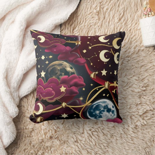 Throw Pillow – Red Celestial Moon Design クッション (ブランケット)