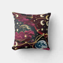 Throw Pillow – Red Celestial Moon Design クッション
