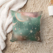 Throw Pillow - Sage Green Blush Celestial Moon クッション (ブランケット)