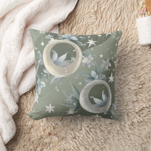 Throw Pillow - Sage Green Celestial Moon クッション (ブランケット)