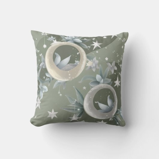 Throw Pillow - Sage Green Celestial Moon クッション (正面)