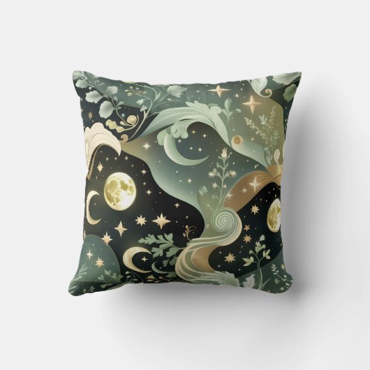 Throw Pillow – Sage Green Celestial Moon クッション (裏面)