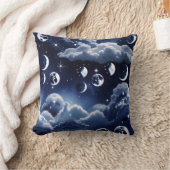 Throw Pillow – Silver Celestial Moon Design クッション (ブランケット)