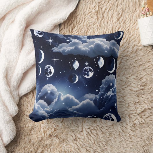 Throw Pillow – Silver Celestial Moon Design クッション (ブランケット)
