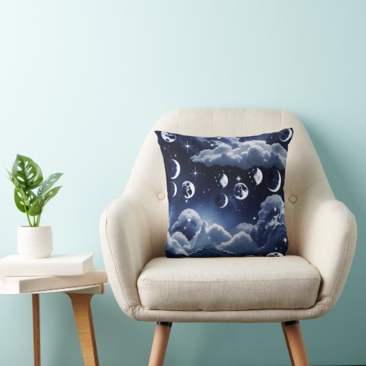 Throw Pillow – Silver Celestial Moon Design クッション (椅子)