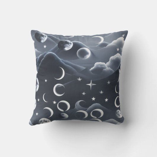 Throw Pillow - Sky Grey Celestial Moon Phases クッション (裏面)