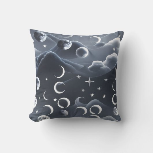 Throw Pillow - Sky Grey Celestial Moon Phases クッション (正面)