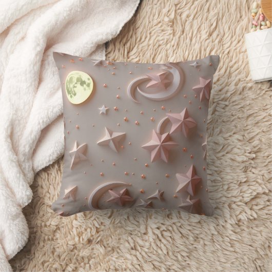 Throw Pillow - Soft Beige Blush Celestial Moon クッション (ブランケット)