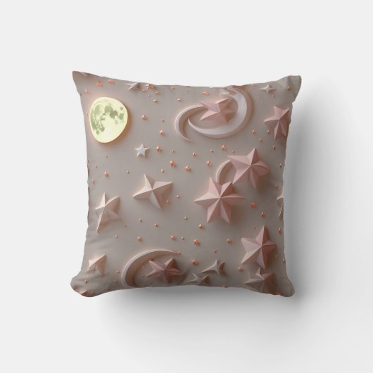 Throw Pillow - Soft Beige Blush Celestial Moon クッション (正面)