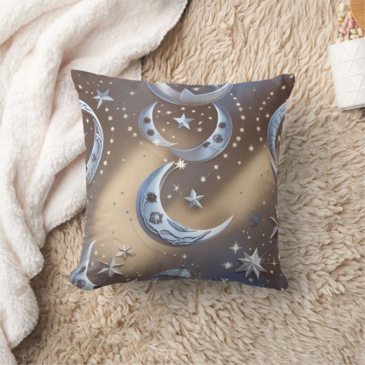 Throw Pillow - Soft Beige Silvery Blue Celestial  クッション (ブランケット)
