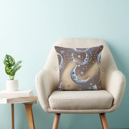 Throw Pillow - Soft Beige Silvery Blue Celestial  クッション (椅子)
