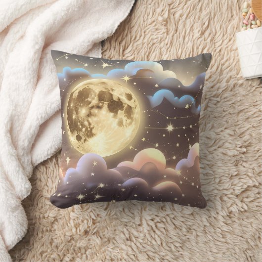 Throw Pillow - Soft Gold Ivory Celestial Moon クッション (ブランケット)