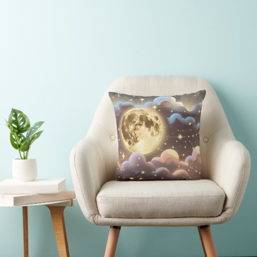 Throw Pillow - Soft Gold Ivory Celestial Moon クッション (椅子)