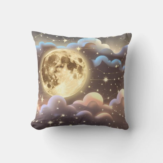Throw Pillow - Soft Gold Ivory Celestial Moon クッション (正面)