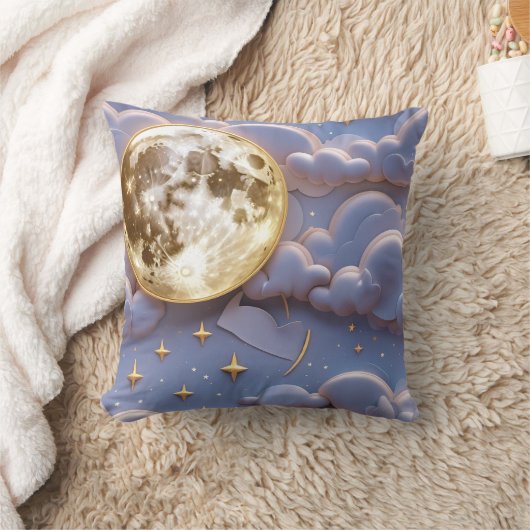 Throw Pillow - Soft Gold Pale Blue Lavender クッション (ブランケット)