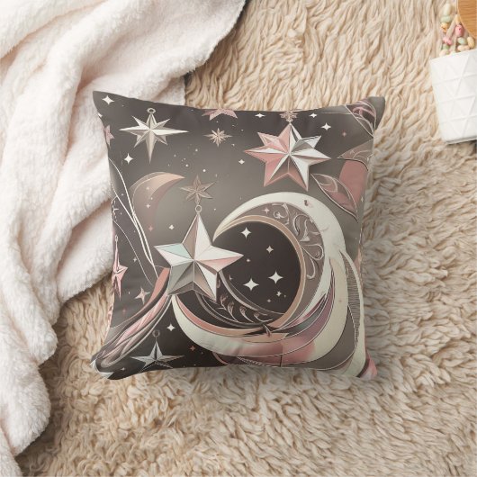 Throw Pillow - Soft Taupe Rose Celestial Moon クッション (ブランケット)
