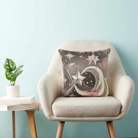Throw Pillow - Soft Taupe Rose Celestial Moon クッション (椅子)