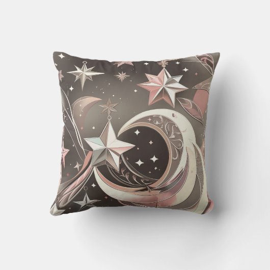 Throw Pillow - Soft Taupe Rose Celestial Moon クッション (裏面)
