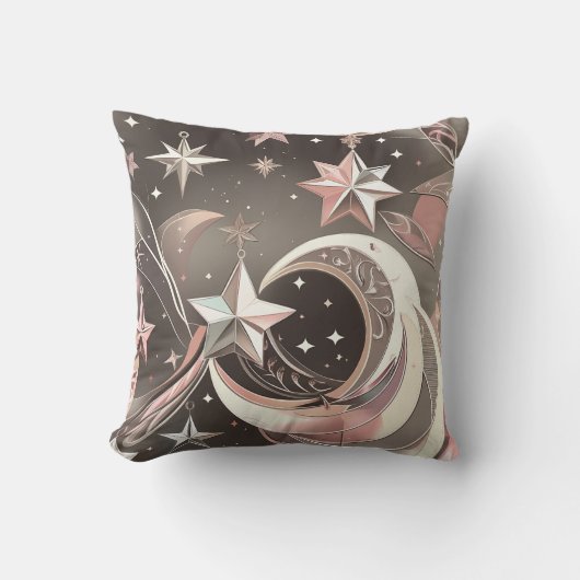 Throw Pillow - Soft Taupe Rose Celestial Moon クッション (正面)