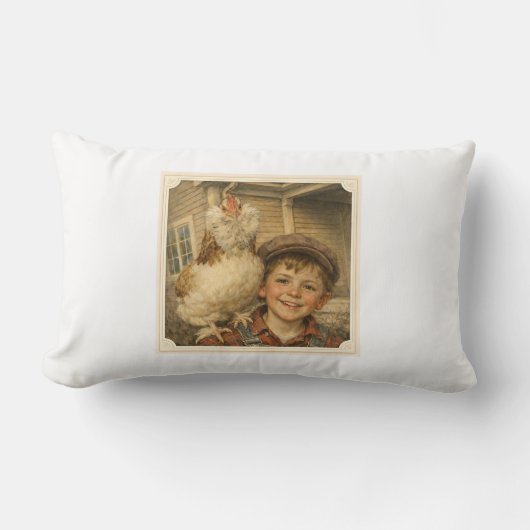 Throw Pillow Sweet Farm Boy Chicken  ランバークッション (正面)
